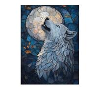 Puzzles 52x38cm/1000pcs pour Adultes Howling Wolf Stained Glass Art Puzzle pour Adultes, Jeu De Réflexion, Cadeau Amusant pour Toute La Famille Et Les Amis 52x38cm/1000pcs