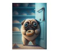 Puzzles 52x38cm/1000pcs pour Adultes Pug Stealing Donuts Puzzles pour Adultes, Jouets À Monter Soi-même, Cadeaux pour Femmes (Anniversaire, Noël) 52x38cm/1000pcs