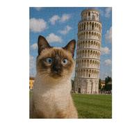 Puzzles 52x38cm/1000pcs pour Adultes Siamese Cat with Leaning Tower Puzzle pour Adultes, Décoration Murale, Défi Difficile, pour Les Amateurs De Jeux 52x38cm/1000pcs