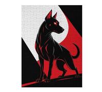 Puzzles 52x38cm/1000pcs pour Adultes Stylized Black Dog with Red Accents Puzzle pour Adultes Jeux De Détente Cadeaux d'anniversaire pour Les Amis Et La Famille 52x38cm/1000pcs