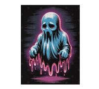 Puzzles 52x38cm/1000pcs Sad Blue Ghost with Pink Drips Casse-tête pour Adultes, Jeu De Réflexion, pour S'amuser en Famille, Cadeaux d'anniversaire Et De Noël Uniques 52x38cm/1000pcs