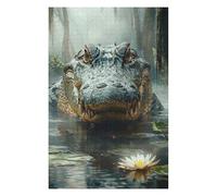 Puzzles 75x50cm/1000pcs pour Adolescents Alligator in Swamp with Lily Pad Jeu De Puzzle Familial pour Adultes, Amusant Et Humoristique, pour Stimuler Le Cerveau 75x50cm/1000pcs