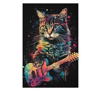 Puzzles 75x50cm/1000pcs pour Adolescents Colorful Cat Playing Guita Puzzle Jeux De Famille Décoration Intérieure Cadeaux Anti-Stress 75x50cm/1000pcs