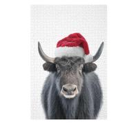 Puzzles 75x50cm/1000pcs pour Adolescents Festive Christmas Yak with Santa Hat Puzzles pour Adultes Jeux De Société pour S'amuser en Famille Un pour Les Jeux 75x50cm/1000pcs