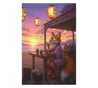 Puzzles 75x50cm/1000pcs pour Adolescents Fox Eating Ramen at Sunset Puzzles pour Adultes, Jouets Anti-Stress, Course De Vitesse Manuelle, Cadeaux De Réduction du Stress 75x50cm/1000pcs