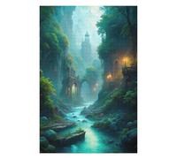 Puzzles 75x50cm/1000pcs pour Adolescents Mystical River Landscape with Ancient Architecture Puzzle Jeux De Détente Vacances À La Maison Passer Le Temps pour Les Jeux 75x50cm/1000pcs