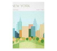 Puzzles 75x50cm/1000pcs pour Adolescents New York Cityscape Illustration Jeu De Puzzle Familial pour Adultes, Amusant Et Humoristique, pour Stimuler Le Cerveau 75x50cm/1000pcs