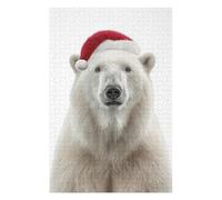 Puzzles 75x50cm/1000pcs pour Adolescents Polar Bear with Christmas Santa Hat Jeu De Puzzle Familial pour Adultes, Amusant Et Humoristique, pour Stimuler Le Cerveau 75x50cm/1000pcs