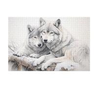 Puzzles 75x50cm/1000pcs pour Adolescents Two Wolves Resting in Snow Puzzles pour Adultes, Jouet, Décoration Murale, Une Œuvre d'art, Défi Éducatif 75x50cm/1000pcs