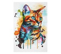 Puzzles 75x50cm/1000pcs pour Adolescents Watercolor Bengal Cat Puzzles À Monter Soi-même, Jouets De Course À La Main, Une Offre Idéale comme Cadeau pour Toute La Famille 75x50cm/1000pcs