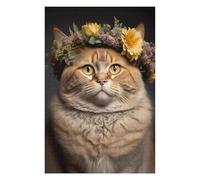 Puzzles 75x50cm/1000pcs pour Adultes Floral Crown Cat Portrait Puzzle pour Adultes, Jeu De Réflexion, Cadeau Amusant pour Toute La Famille Et Les Amis 75x50cm/1000pcs