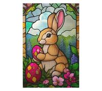 Puzzles 75x50cm/1000pcs pour Adultes Stained Glass Easter Bunny Puzzle pour Adultes, Décoration Murale, Défi Difficile, pour Les Amateurs De Jeux 75x50cm/1000pcs