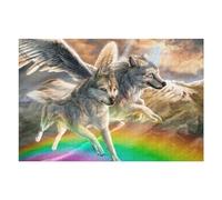 Puzzles 75x50cm/1000pcs pour Adultes Winged Wolves Soaring Above Rainbow Puzzles pour Adultes Jeux Relaxants Découpe De Précision Stimule Le Cerveau 75x50cm/1000pcs