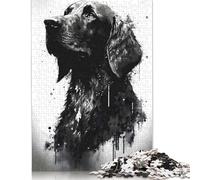 Puzzles à l'encre Flat Coated Retriever 1000 pièces pour Adolescents, Cadeaux pour Adultes et Adolescents, Jeu éducatif, Jouet de défi, 1000 pièces (75 x 50 cm)