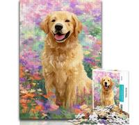 Puzzles à l'huile Golden Retriever pour Adultes 1000 pièces, Staycation Kill Time, Chaque pièce est Unique - Jeu Familial Stimulant et Amusant (75x50cm)