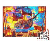 Puzzles Adulte Chasse au trésor de Navire pirate1000 Pièces Jeu Éducatif Puzzle Décoratif Puzzles Cadeaux pour Les Mères pour Adultes Et Enfants À Partir De 12 Ans 52x38cm/1000pcs