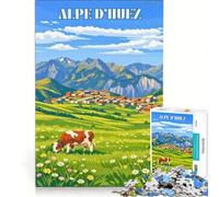Puzzles Adultes 1000 pièces Affiche Alpe D'Huez | Défi stimulant décompression intellectuelle cadeaux uniques pour un anniversaire ou Noël 38x26cm