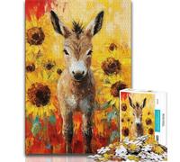 Puzzles Adultes 1000 pièces Âne et Tournesol Puzzles Adolescents, Jeu de Quiz Décoration Murale Cadeaux d'anniversaire et de Noël Uniques (Taille 38x26cm)