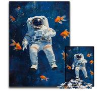 Puzzles Adultes 1000 pièces Astronaute Poisson Rouge Puzzles en Carton Décoration d'intérieur colorée et Jeu Familial interactif, 26x38cm
