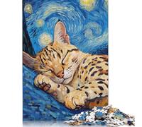 Puzzles Adultes 1000 pièces Chat dans la Nuit étoilée Puzzles en Bois pour Adultes Puzzles Puzzles Amusants 1000 pièces (75 x 50 cm)
