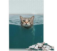 Puzzles Adultes 1000 pièces Chat nageant dans l'eau Puzzles en Bois pour Adultes et Adolescents pour Adultes et Adolescents de 12 Ans et Plus 1000 pièces (75 x 50 cm)