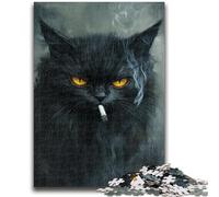 Puzzles Adultes 1000 pièces Chat Noir Fumeur Puzzles pour Adolescents, Anti-Stress Staycation Kill Time Wishlist avec Père Noël (26x38cm)