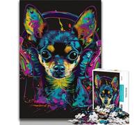 Puzzles Adultes 1000 pièces Chihuahua DJ Neon 1000 pièces pour Adultes, Jeu de Quiz, décoration Murale, Cadeaux d'anniversaire et de Noël Uniques (Taille 38x26cm)