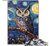 Puzzles Adultes 1000 pièces Chouette du Ciel Nocturne Puzzles en Bois 50x75cm Idéal pour Les Amoureux, Cadeau Parfait pour Noël, Le Nouvel an ou la Saint-Valentin