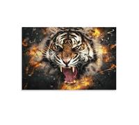 Puzzles Adultes 1000 Pièces ColoréesRugissement féroce du tigreDéfis Parfait Soie de Jeu Bricolage Maison Décoration Murale Cadeaux Noël Nouvel an Anniversaire 38x52cm