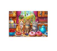 Puzzles Adultes 1000 Pièces ColoréesScène de Chats dans la cuisineDéfis Parfait Soie de Jeu Bricolage Maison Décoration Murale Cadeaux Noël Nouvel an Anniversaire 26x38cm