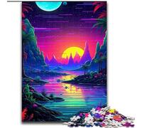 Puzzles Adultes 1000 pièces Couchers de Soleil Fluo colorés en Bois, pour Les 14 Ans et Plus 50x75cm. Un Casse-tête Stimulant - Jouet Relaxant pour Adolescents