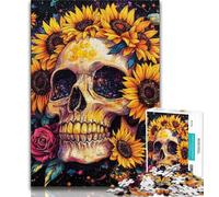 Puzzles Adultes 1000 pièces Crâne de Tournesol pour Adolescents, Jouets éducatifs, Jeux Anti-Stress, Cadeaux d'anniversaire Uniques (Taille 75x50cm)