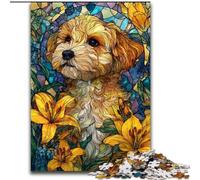 Puzzles Adultes 1000 pièces en Bois représentant Un Chien en vitrail 50x75cm, idéal pour Les Amoureux, idéal pour Noël, Le Nouvel an ou la Saint-Valentin
