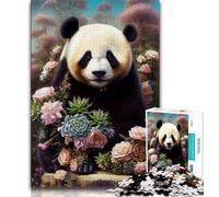 Puzzles Adultes 1000 pièces Fleur avec Panda pour Adolescents, Jeux stimulants, décoration Murale, Cadeaux d'anniversaire et de Noël Uniques (Taille 38x26cm)