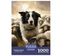 Puzzles Adultes 1000 Pièces Puzzle Border Collie Puzzles Papier Jeu Éducatif pour La Décoration De La Maison Flock of Sheep pour Adultes Et Enfants À Partir De 8 Ans 70x50cm/1000pcs