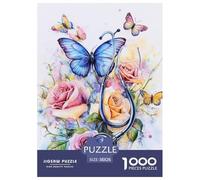 Puzzles Adultes 1000 Pièces Puzzle Butterfly and Rose Puzzles Papier Divertissement Team Building Cadeau Flower pour Adultes Enfants 38x26cm/1000pcs