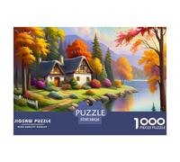 Puzzles Adultes 1000 Pièces Puzzle Cottage de Montagne Papier Jeu Éducatif pour Les Amants Ou Les Amis Cadeau De Fête des Mères sur Le lacMaison pour Adultes Et Enfants À Partir De 12 Ans 38x26cm