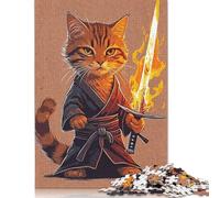 Puzzles Adultes 1000 pièces Puzzle en Bois Chat Épée de Feu Puzzle Adulte Puzzles pour Adultes Adolescents 1000 pièces (75x50cm)