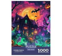Puzzles Adultes 1000 Pièces Puzzle Halloween Village Puzzles Papier Divertissement pour Les Amants Ou Les Amis Cadeau De Fête des Mères Bat Ghost pour Adultes Enfants 70x50cm/1000pcs