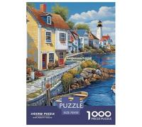 Puzzles Adultes 1000 Pièces Puzzle Harbor Puzzles Papier Jeu Éducatif pour La Décoration De La Maison Seaside Town pour Adultes Et Enfants À Partir De 12 Ans 70x50cm/1000pcs