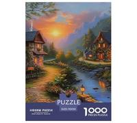 Puzzles Adultes 1000 Pièces Puzzle Landscape Painting Puzzles Papier Divertissement Parfait pour Les Soirées De Jeu The Cabin in The Woods pour Adultes Enfants 70x50cm/1000pcs
