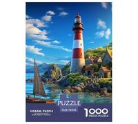 Puzzles Adultes 1000 Pièces Puzzle Lighthouse Puzzles Papier Divertissement Parfait pour Les Soirées De Jeu Harbor Sailboat pour Adultes Et Enfants À Partir De 8 Ans 70x50cm/1000pcs