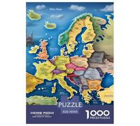Puzzles Adultes 1000 Pièces Puzzle Map of Europe Puzzles Papier Divertissement Team Building Cadeau Painting pour Adultes Et Enfants À Partir De 8 Ans 70x50cm/1000pcs