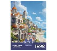 Puzzles Adultes 1000 Pièces Puzzle Sunset at The Harbor Puzzles Papier Jeu Éducatif Parfait pour Les Soirées De Jeu Seaside Town pour Adultes Et Enfants À Partir De 12 Ans 70x50cm/1000pcs
