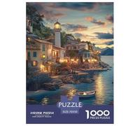 Puzzles Adultes 1000 Pièces Puzzle Sunset at The Harbor Puzzles Papier Jeu Éducatif pour La Décoration De La Maison Seaside Town pour Adultes Et Enfants À Partir De 8 Ans 70x50cm/1000pcs