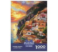 Puzzles Adultes 1000 Pièces Puzzle Sunset at The Harbor Puzzles Papier Jeu Éducatif Pour Les Amants Ou Les Amis Cadeau De Fête Des Mères Seaside Town Pour Adultes Et Enfants À Partir De 14 An 38x26cm/