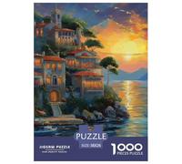 Puzzles Adultes 1000 Pièces Puzzle Sunset at The Harbor Puzzles Papier Jeu Éducatif Team Building Cadeau Seaside Town pour Adultes Enfants 38x26cm/1000pcs