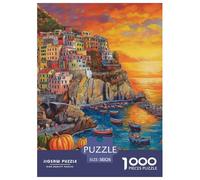 Puzzles Adultes 1000 Pièces Puzzle Sunset at The Harbor Puzzles Papier Jeu Éducatif Team Building Cadeau Seaside Town pour Adultes Et Enfants À Partir De 12 Ans 38x26cm/1000pcs