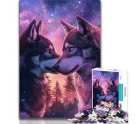 Puzzles Adultes 1000 pièces, Puzzles Difficiles, Loup du Ciel Nocturne, pour Passer Le Temps à la Maison, avec des pièces de Formes aléatoires entièrement emboîtables (Taille 38x26cm)