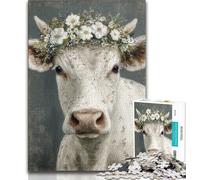 Puzzles Adultes 1000 pièces, Puzzles Difficiles pour Adultes, Motif Vache Blanche, pour Tuer Le Temps en Vacances, avec pièces de Formes aléatoires entièrement emboîtables (Taille 38x26cm)